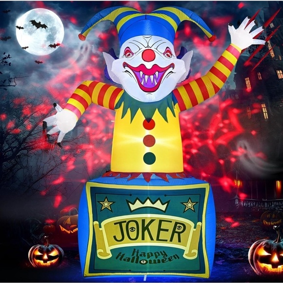 New 8 FT Halloween Inflatable Clown Joker Outdoor Decoration Build-in LED Lights - Picture 1 of 3